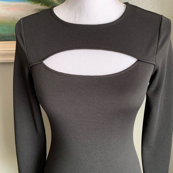 Divided H&M Black Ribbed Keyhole Long Sleeve Bodycon Dress Size 2 - Picture 3 of 16